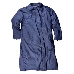 Lands End Aquacheck Navy Blue Goose Down Parka Coat Womens Medium Petite 10-12